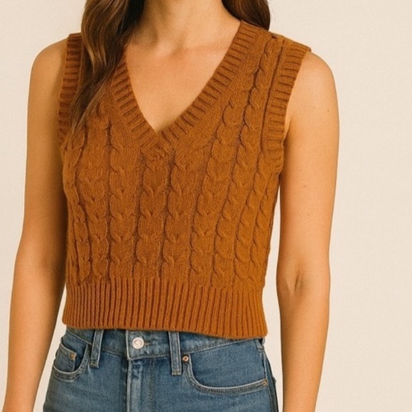 cupcakes & cashmere Sweaters - Cupcakes and Cashmere Burnt Orange / Brown Cable Knit Sweater Vest - Size S